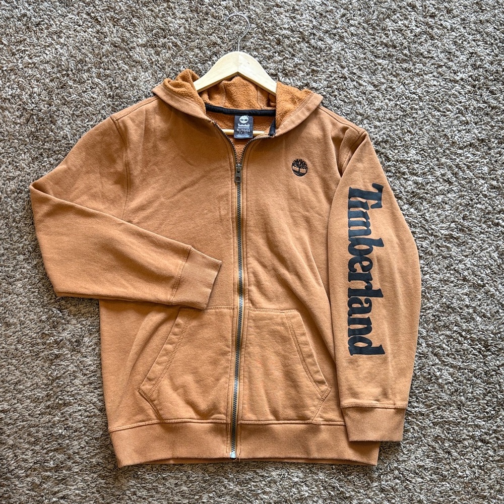 Timberland Tan Full-Zip Hoodie with Logo